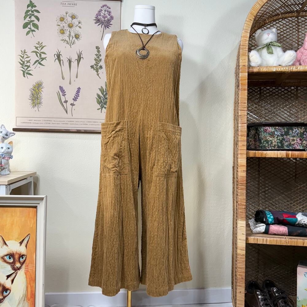 AVN Italy Corduroy Wide Leg Jumpsuit Lagenlook Boho Quiet Luxury Minimalist S 40
